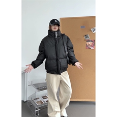 现货冬季三防重磅硬挺boxy短款羽绒刺绣立领PU皮棉衣外套加厚棉服，男装棉衣，电商A486