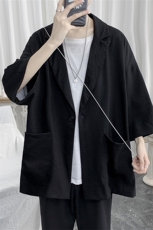 港风夏季新款潮流男士七分袖西服浅蓝西装薄款X110P45，男装西服，电商A177