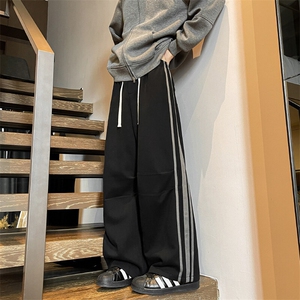 8XL-M美式复古三条杠休闲裤子加绒特大码阔腿卫裤KZ1935P60加70图片