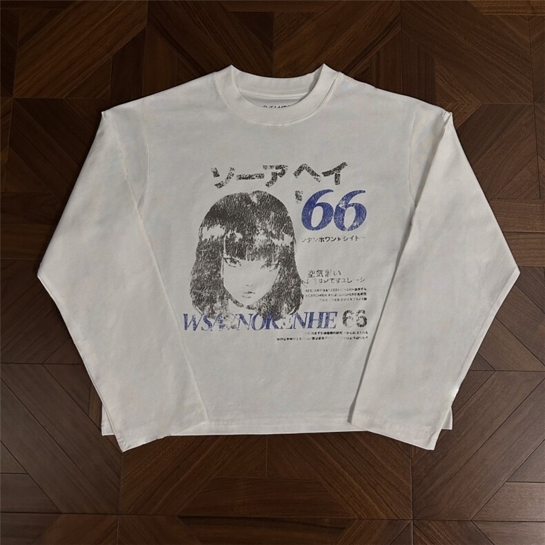 现货～203-6F2566P29特260克纯棉涩谷女孩手绘vintage长袖T恤,男装T恤,星座203-6(原电商259)