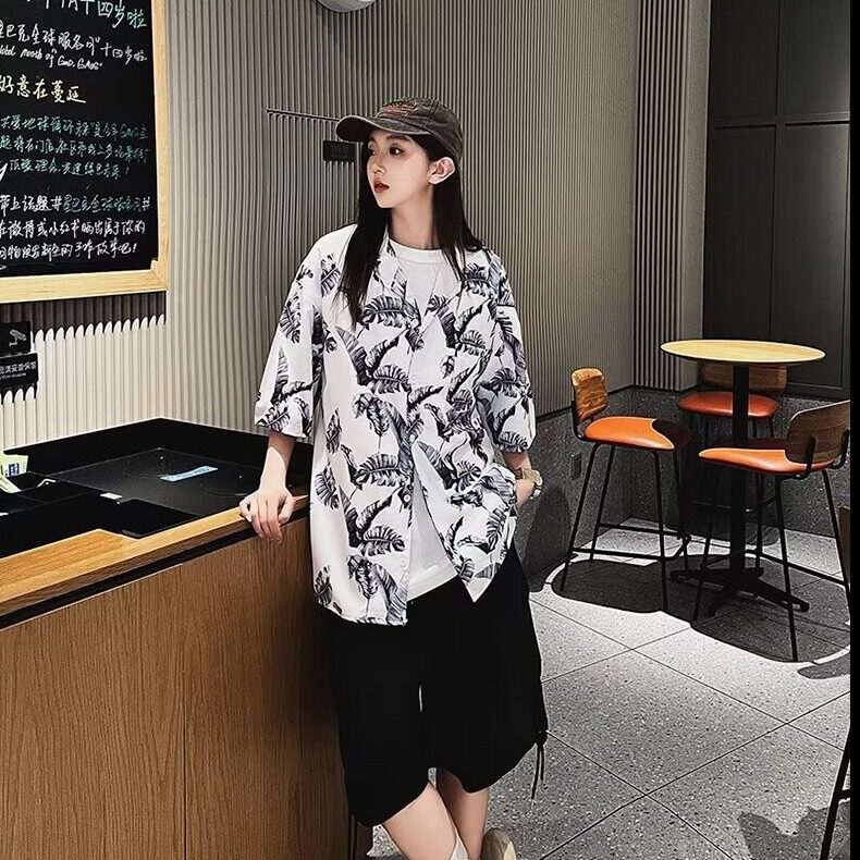 芭蕉叶印花夏季衬衫男女短袖韩版潮流帅2024新款ins外套CY858-P29,男装衬衫,星座412-3