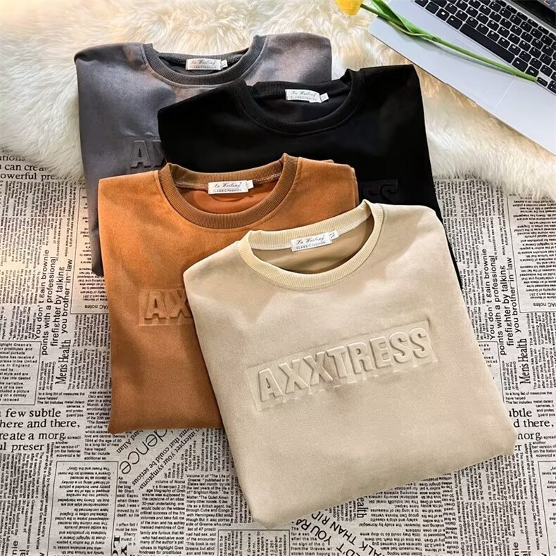 麂皮绒重磅圆领卫衣男秋季新品美式潮牌高街宽松套头W844P35,男装卫衣,星座1116-2