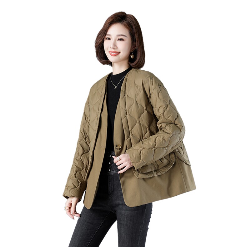现货2023冬季新款小众设计假两件拼接羽绒服宽松宽松百搭,女装羽绒服,深水步