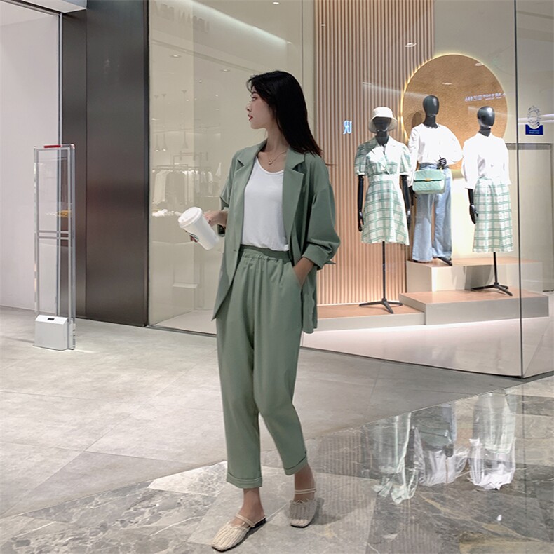 西装套装女2021年夏装新款韩版时尚气质洋气小香风休闲西服两件套,女装套装/套裙,雅佳俏