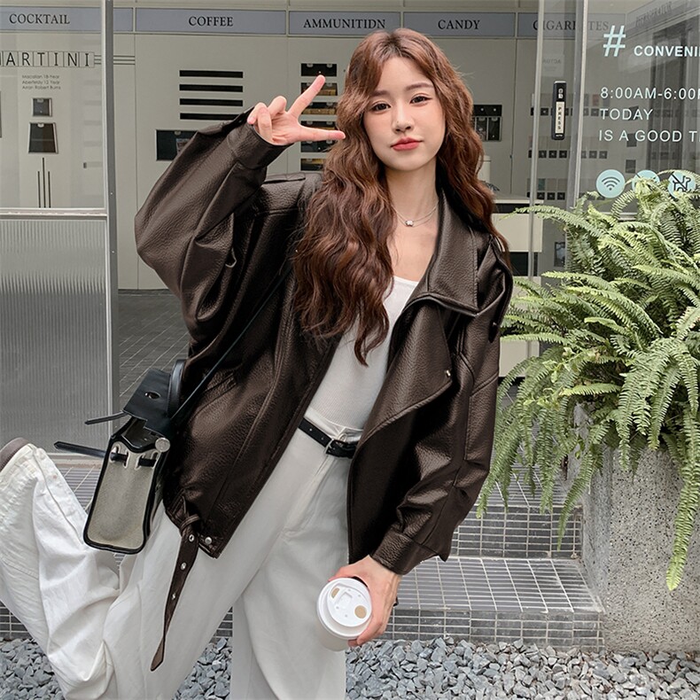 新款现货大版宽松休闲时尚皮衣2C256-612-P165-K238,女装皮衣,2C256