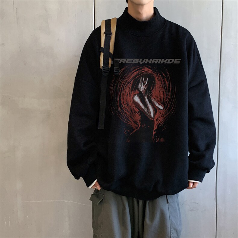 加绒加厚高领卫衣抽象印花落肩袖情侣款打底衫男XZ514-2-G82-P48,男装T恤,星座514-2(原B239)