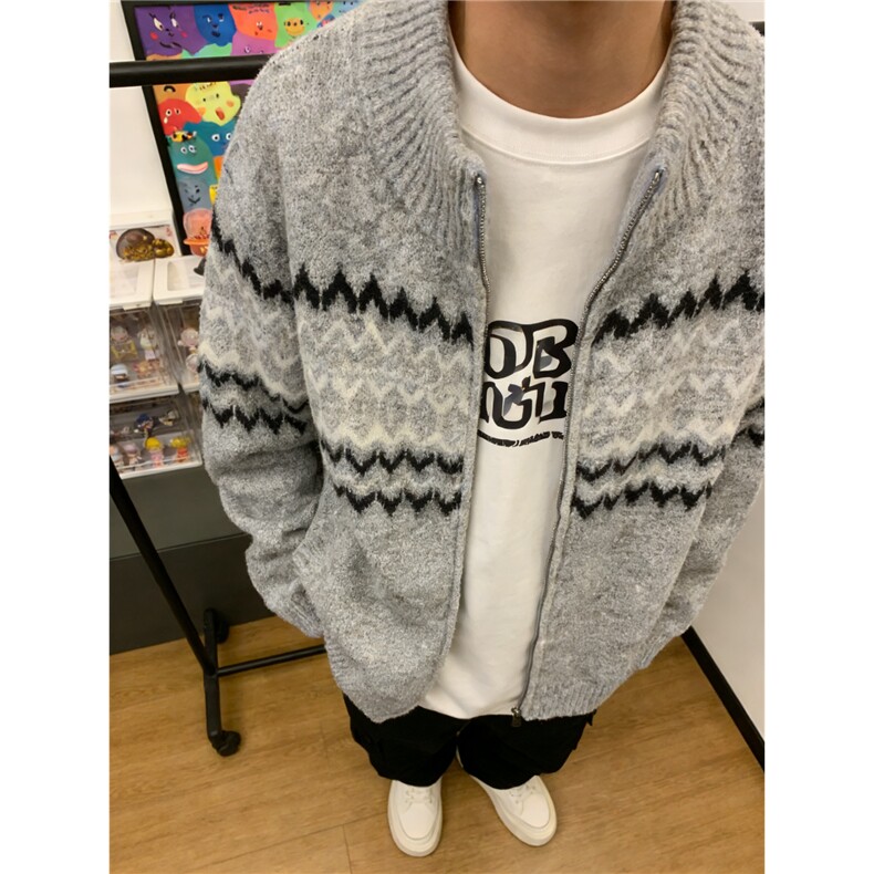 秋冬松弛氛围感麻花纹菱格针织衫美式复古宽松休闲毛衣MY9824,男装针织衫/毛衣,星座208-5