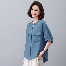 2023夏季新款女装宽松休闲衬衫时尚百搭显瘦V领短袖上衣，女装衬衫，悦见她