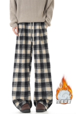 YK359加绒特P45无影墙冬天加绒加厚氛围感黑格宽松阔腿休闲裤，男装卫衣，电商A249