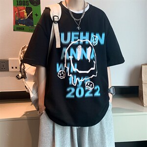 抖音供货、200克现货全棉印花宽松版型短袖T恤 D223A-T2298-P25图片