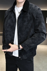 秋季夹克男2025新款翻领潮牌拼接男装皮衣外套A313-K275002-P155，男装皮衣，电商A313
