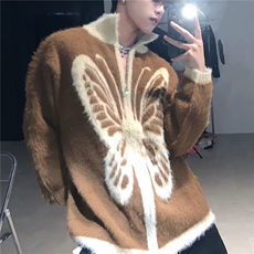 高级感蝴蝶设计感撞色针织开衫男宽松休闲风慵懒感毛衣MYM231P62，男装针织衫/毛衣，星座1013-5