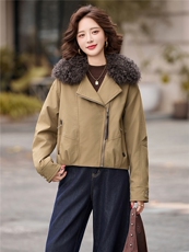 欧货2025冬羊羔毛毛领加厚保暖90白鸭绒羽绒服女，女装棉衣/棉服，玖莱伊