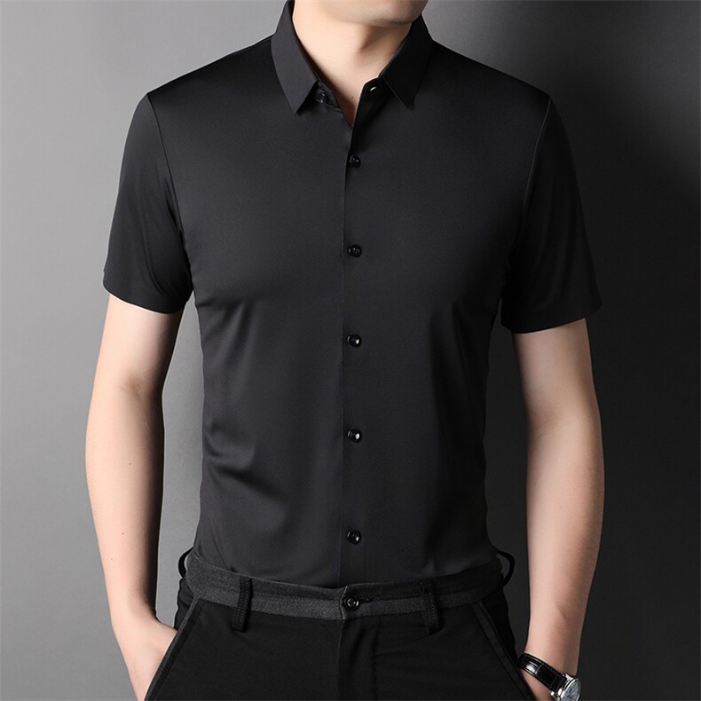 短袖衬衫男薄款翻领上衣服夏季中年男士休闲百搭半袖衬衣爸爸装图片