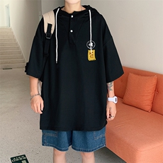 LD54016-P45连帽短袖t恤男大码胖子带帽五分袖中袖，男装T恤，电商A040