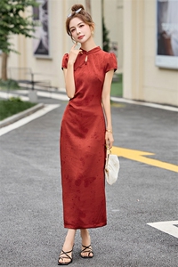 红色提花改良旗袍连衣裙女夏2025新款喜婆婆婚宴气质修身高端裙子图片