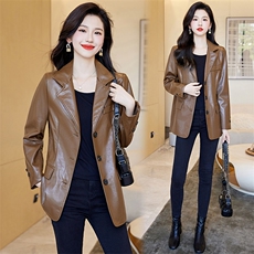 PU皮修身西服外套新款皮衣女植鞣油蜡皮做旧复古皮夹克，女装皮衣，江南女神