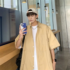 夏季短袖衬衫男工装bf衬衣慵懒风半袖外套原宿风上衣服C2023-P28，男装衬衫，星座1008-1