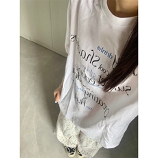 T0684-P25美式休闲白色纯棉T恤小众字母设计男女款上衣，男装T恤，星座617A-2