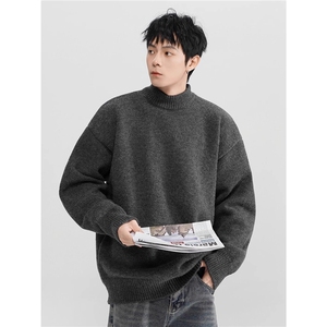 高街慵懒风高领毛衣男秋冬季潮牌宽松休闲内搭针织衫外套图片