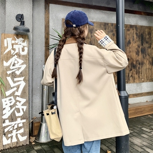 卡其色休闲流行风衣外套女2025年春秋季新款设计感撞色英伦风大衣图片