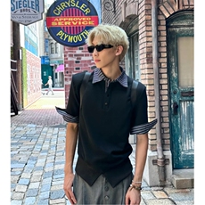 得物抖音高品质二开夏季美式潮牌假两件条纹衬衫翻领高街短袖T恤，男装T恤，电商A486