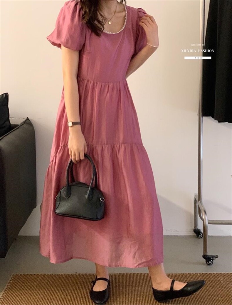 法式泡泡袖连衣裙夏季设计感众温柔高级感初恋裙子,女装连衣裙,香丽迪1
