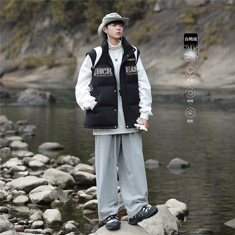 山系字母印花百搭白鸭绒保暖羽绒马甲A247-MJ111特批115控168,男装背心/马甲,电商A247