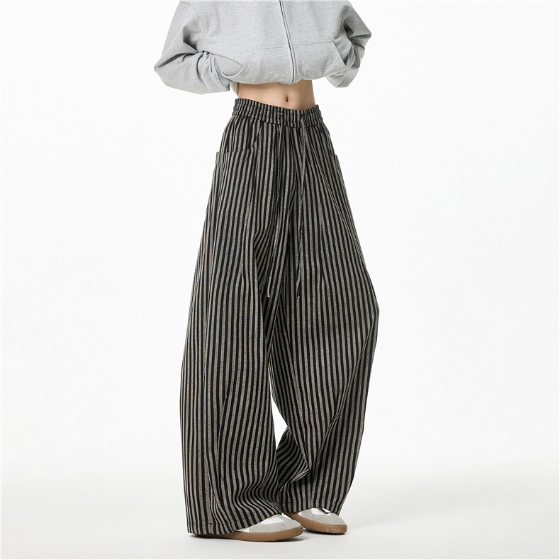 GENIOLAMODE美式条纹阔腿休闲裤子男士夏季薄款宽松直筒潮流百搭，男装休闲裤，电商B313
