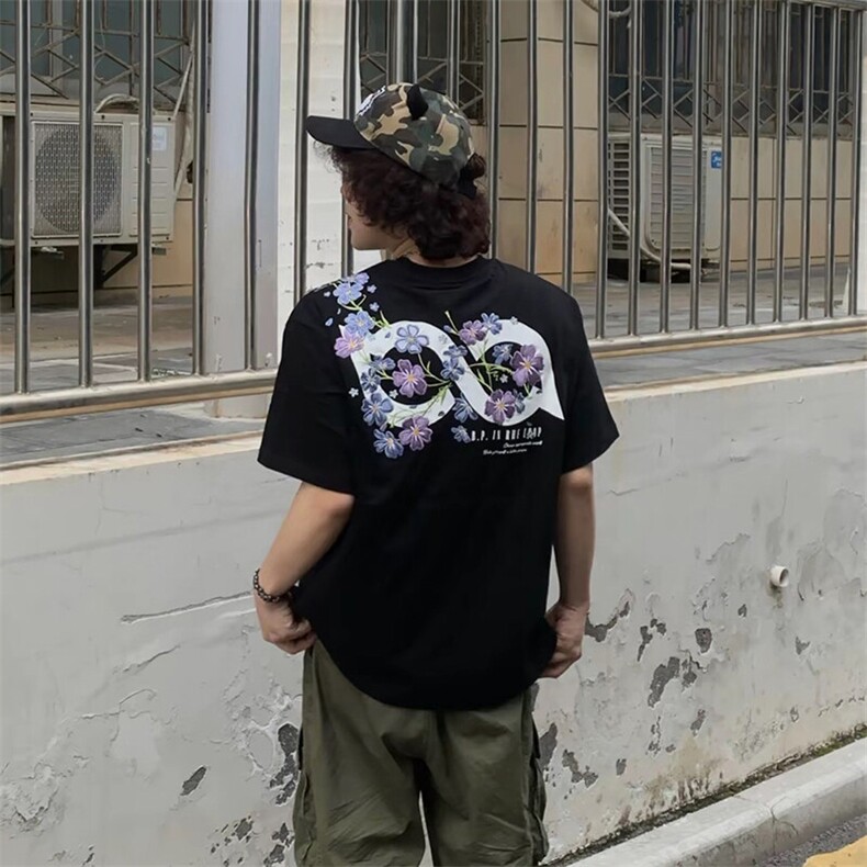 万针全刺绣解构设计260克重磅双纱纯棉高品质美式高街短袖T恤特39,男装T恤,电商A486
