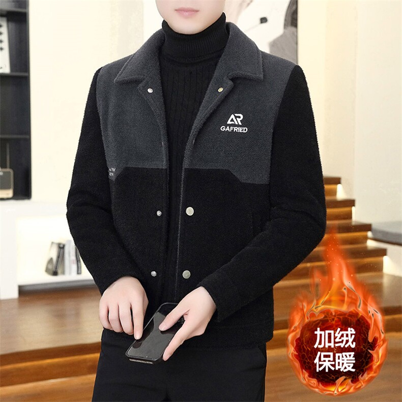 2024秋冬新款男士翻领加绒加厚毛呢大衣夹克外套上衣D30P145控238，男装毛呢大衣，电商B226