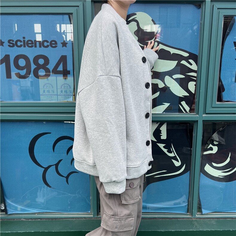 现货百搭纯色情侣开衫慵懒V领廓形外套男女,男装夹克,星座510-1