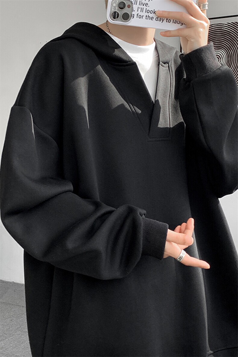 8XL-M叠穿假两件卫衣重磅连帽V领拼接套头衫宽松大码外套WY006P65,男装卫衣,电商B312