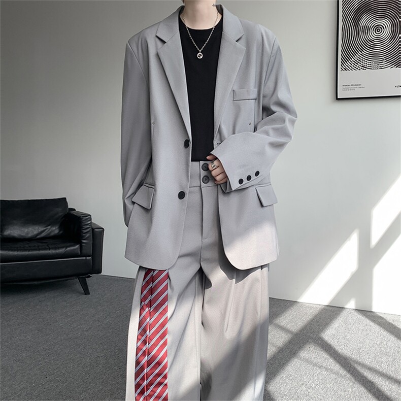 韩版休闲西装套装外套高级痞帅宽松韩版自带垫肩西服外套套装,男装西服,电商B319