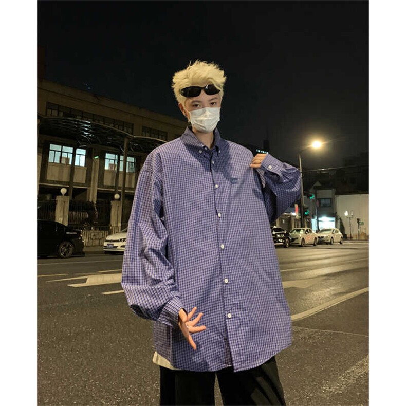 1506-1/CC131/P34新款痞帅美式复古格子长袖衬衫男女休闲百搭时尚,男装衬衫,星座1506-1
