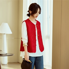 新中式红色提花马甲女2026春季新款超好看复古气质无袖坎肩女装，女装马甲，梦懿尔