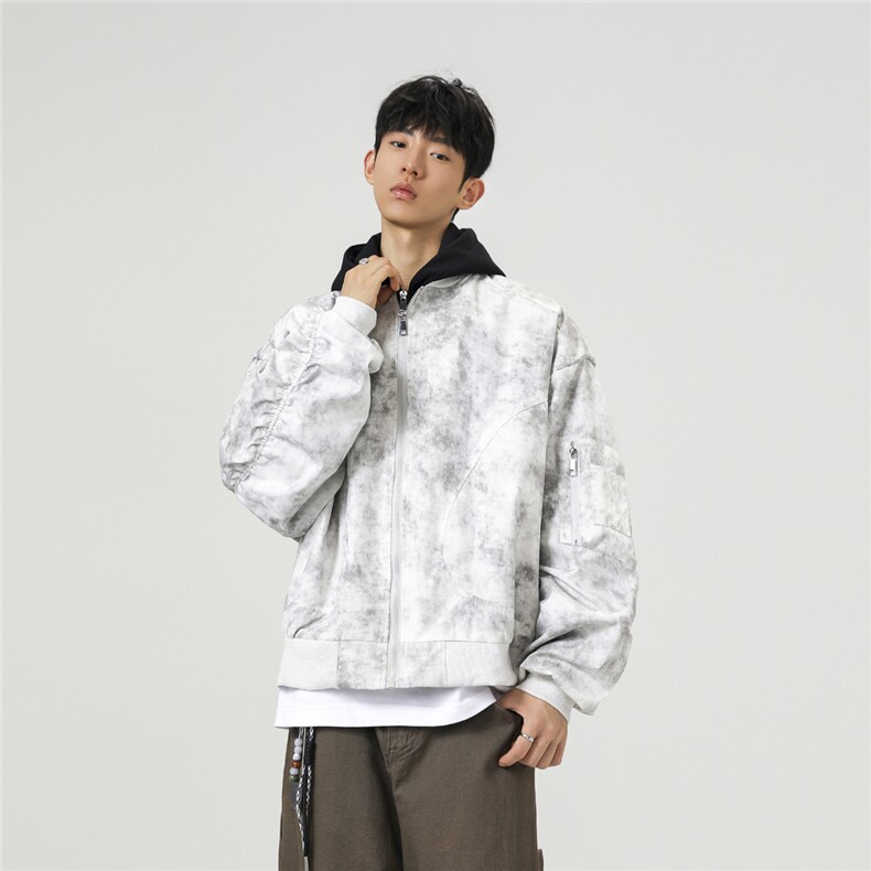 可二开假两件扎染大码M-5XL飞行夹克100%聚酯纤维JK78093P85控128图片