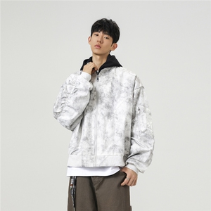 可二开假两件扎染大码M-5XL飞行夹克100%聚酯纤维JK78093P85控128图片