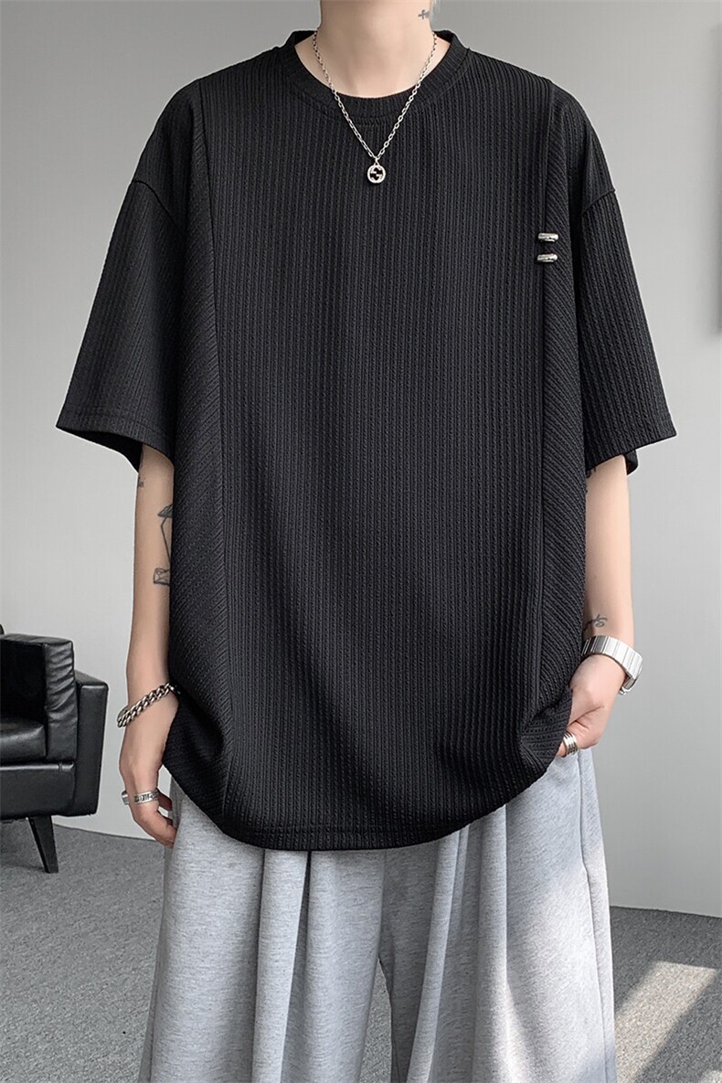 超大码金属标手工设计肌理感短袖T恤8XL-M垂感冰丝半袖DX1220/P38,男装T恤,电商B238