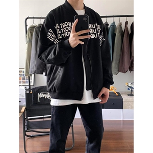 复古字母刺绣麂皮绒棒球服外套男女秋季高街夹克JW732