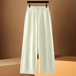 气质羊绒阔腿裤女高腰加厚针织垂感宽松显瘦秋冬外穿羊毛直筒裤子，女装休闲裤，西欧羊绒