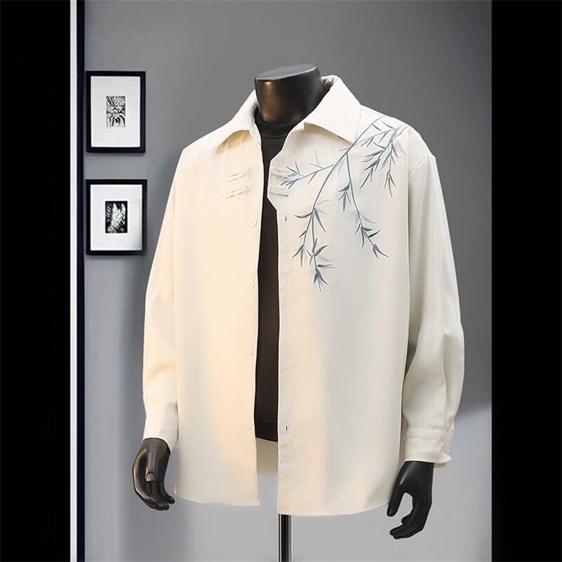 风绣花长袖衬衫风印花宽松版型百搭打底衫CS930P-45，男装衬衫，电商A128