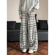 2025秋季新款肌理感格纹休闲裤男美式松弛感弯刀裤子-A2246TP45，男装休闲裤，电商B241