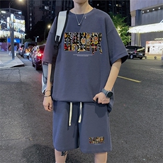 ！2024夏季新款男士华夫格短袖T恤套装百搭学生一套HTZ75P50，男装T恤，电商B220