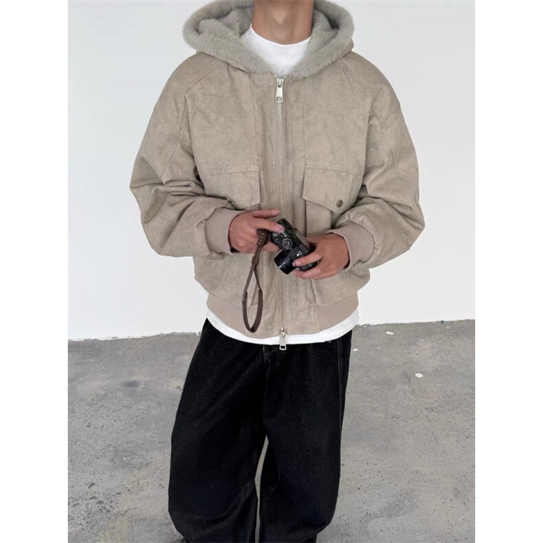美式复古大理石座山雕棉服男款冬季仿水貂毛cleanfit加绒夹克外套,男装夹克,四季星座505