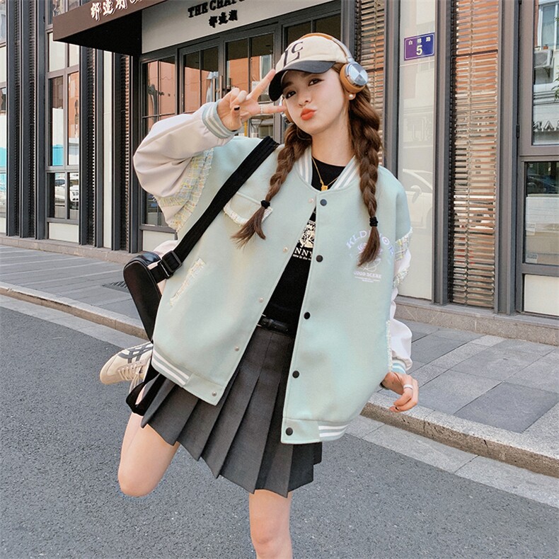 【现货上新】俏皮减龄学院风清新蓝绿色棒球服088-8818p125控178图片