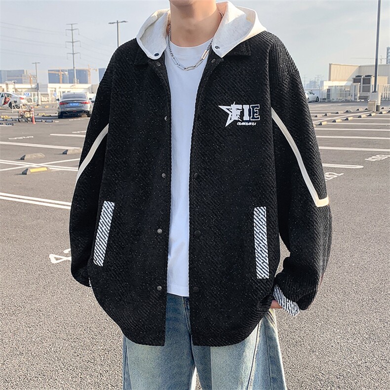 H235可拆卸连帽夹克男格子宽松休闲上衣oversize外套,男装夹克,星座304A-1