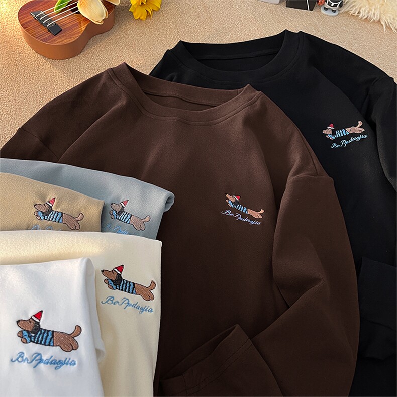 双面德绒美式腊肠狗刺绣大码打底衫长袖T恤男T24500-特P20控38，男装T恤，电商A001-1