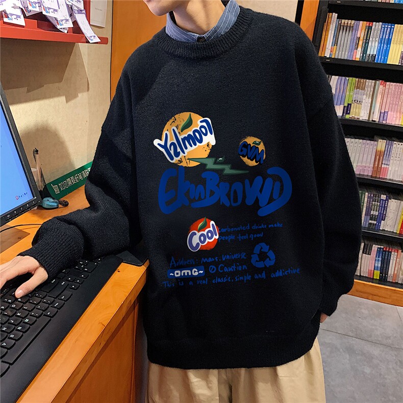 1港风新款宽松休闲中性情侣潮流印花毛衣男外套7981P48加绒P55,男装针织衫/毛衣,星座226-2