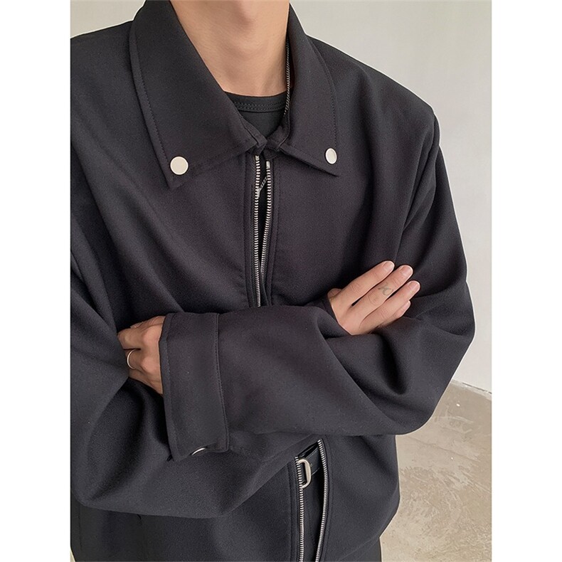 LY0757-P55网图黑色夹克潮牌秋冬新款美式复古纯色翻领外套上衣服,男装夹克,电商C233